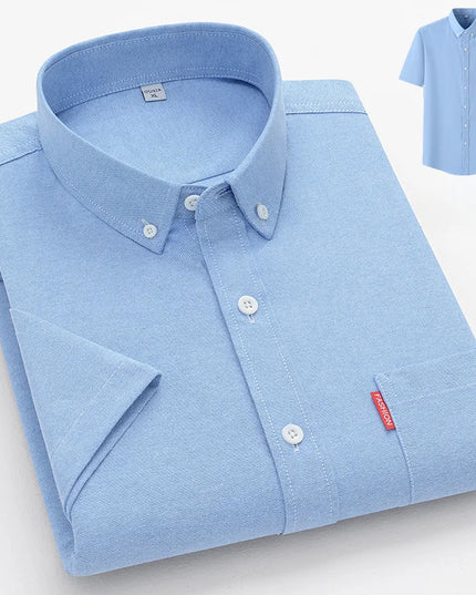 2024 Luxury Men's Short Sleeve Oxford Shirt - Casual Slim Fit Cotton