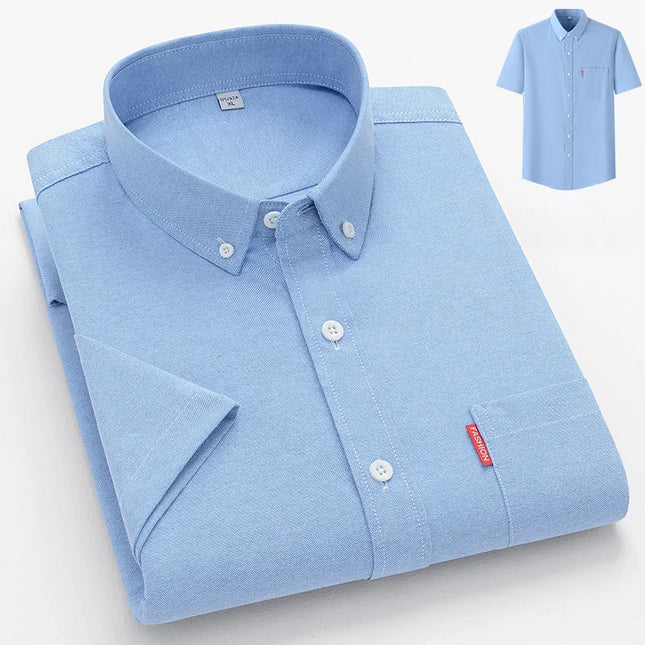 2024 Luxury Men's Short Sleeve Oxford Shirt - Casual Slim Fit Cotton