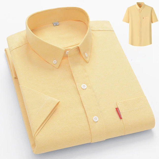 2024 Luxury Men's Short Sleeve Oxford Shirt - Casual Slim Fit Cotton