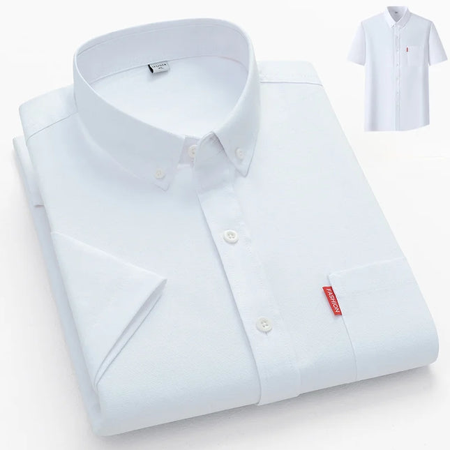 2024 Luxury Men's Short Sleeve Oxford Shirt - Casual Slim Fit Cotton