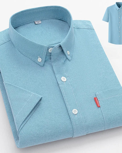 2024 Luxury Men's Short Sleeve Oxford Shirt - Casual Slim Fit Cotton