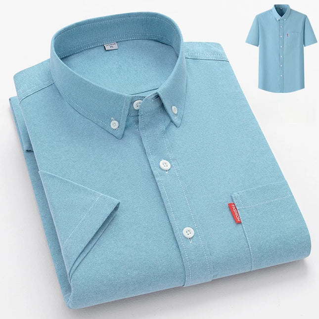 2024 Luxury Men's Short Sleeve Oxford Shirt - Casual Slim Fit Cotton