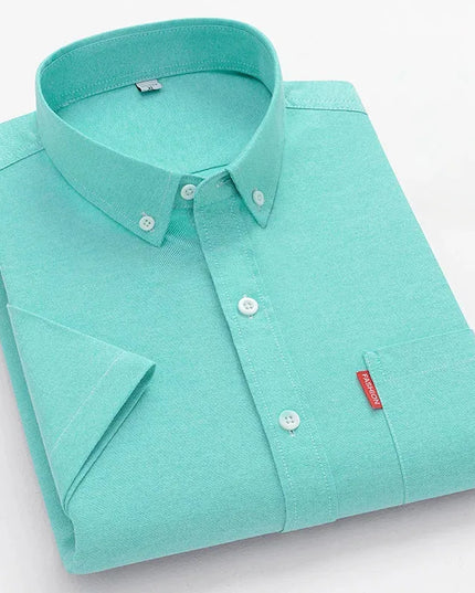 2024 Luxury Men's Short Sleeve Oxford Shirt - Casual Slim Fit Cotton