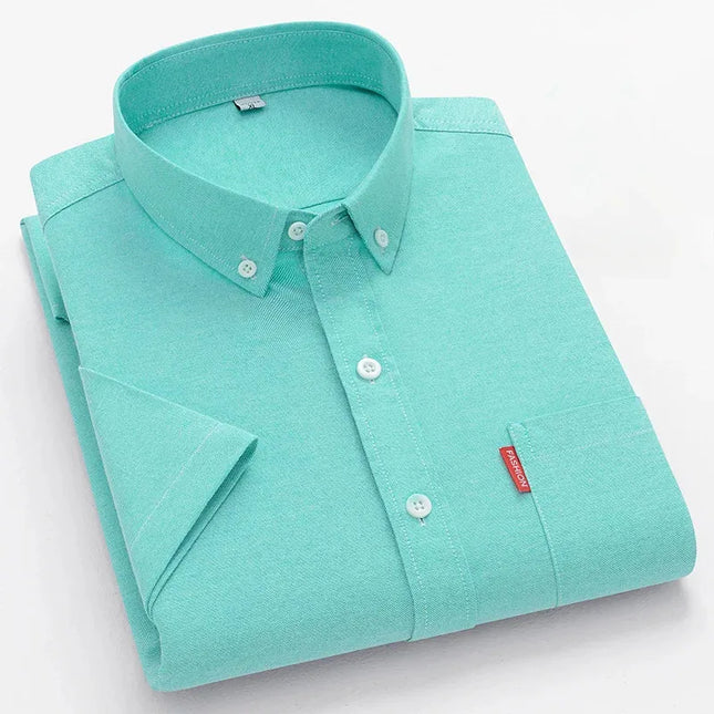 2024 Luxury Men's Short Sleeve Oxford Shirt - Casual Slim Fit Cotton