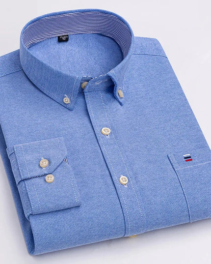 2024 Men's Long Sleeve Oxford Shirt - Comfortable Cotton Plaid