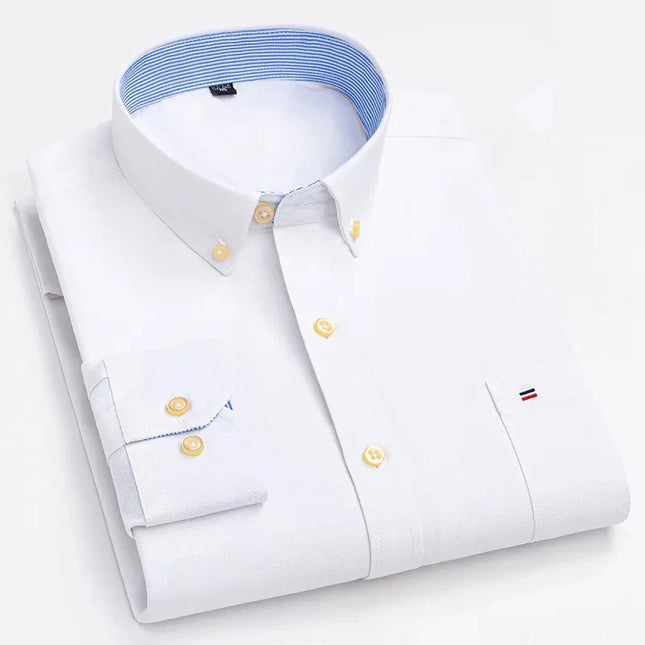 2024 Men's Long Sleeve Oxford Shirt - Comfortable Cotton Plaid