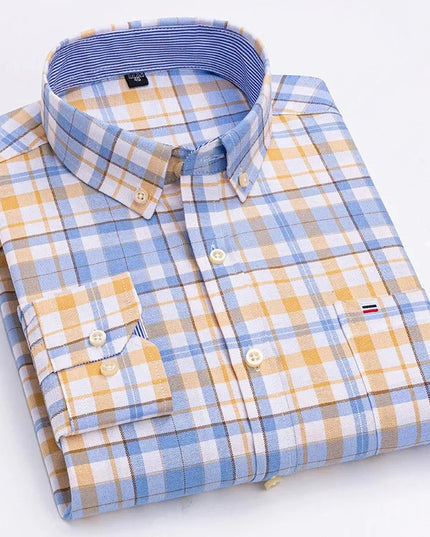 2024 Men's Long Sleeve Oxford Shirt - Comfortable Cotton Plaid