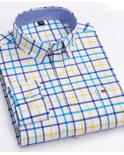 2024 Men's Long Sleeve Oxford Shirt - Comfortable Cotton Plaid