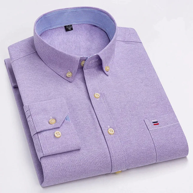2024 Men's Long Sleeve Oxford Shirt - Comfortable Cotton Plaid