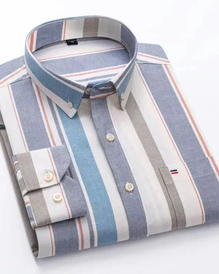 2024 Men's Long Sleeve Oxford Shirt - Comfortable Cotton Plaid