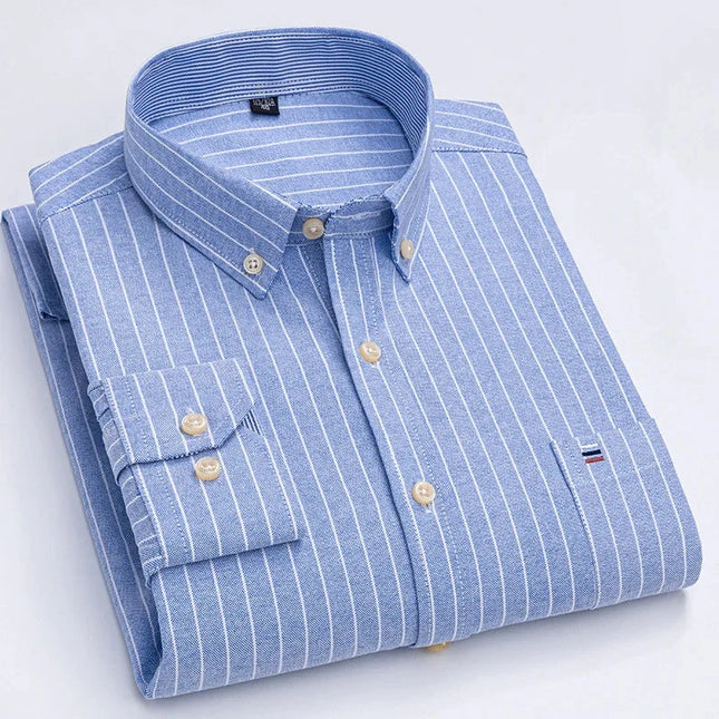 2024 Men's Long Sleeve Oxford Shirt - Comfortable Cotton Plaid