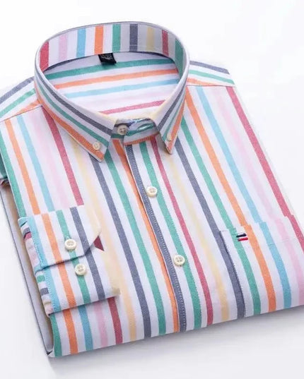 2024 Men's Long Sleeve Oxford Shirt - Comfortable Cotton Plaid