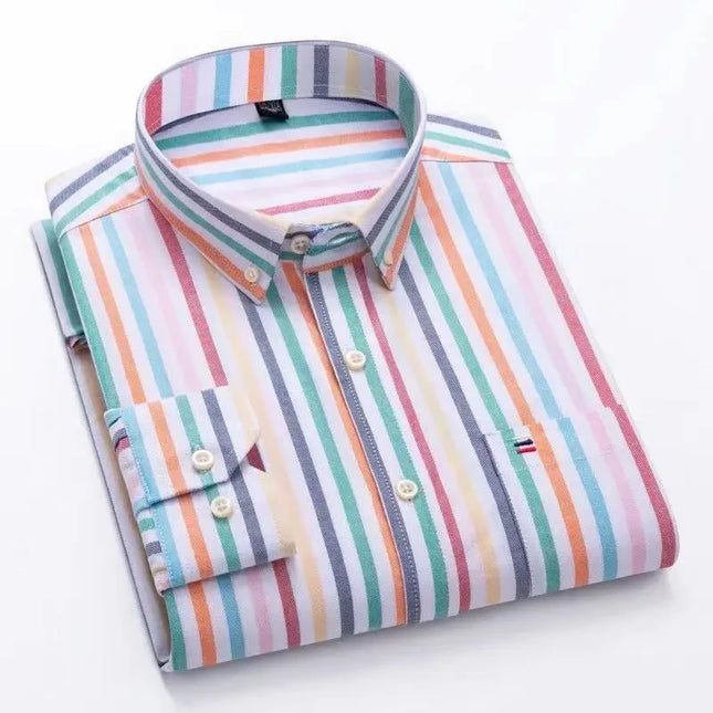 2024 Men's Long Sleeve Oxford Shirt - Comfortable Cotton Plaid