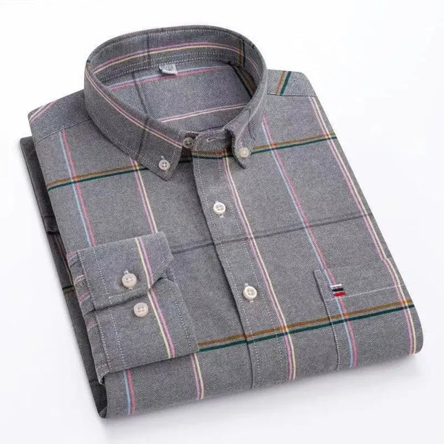 2024 Men's Long Sleeve Oxford Shirt - Comfortable Cotton Plaid