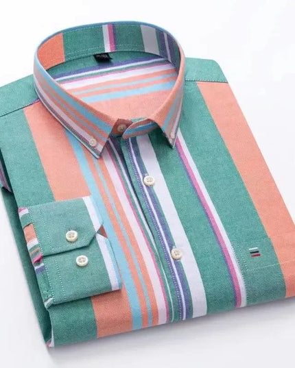 2024 Men's Long Sleeve Oxford Shirt - Comfortable Cotton Plaid