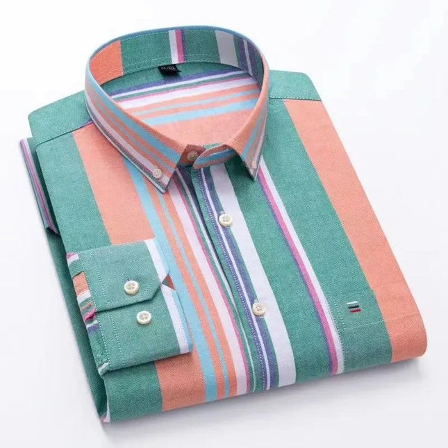 2024 Men's Long Sleeve Oxford Shirt - Comfortable Cotton Plaid