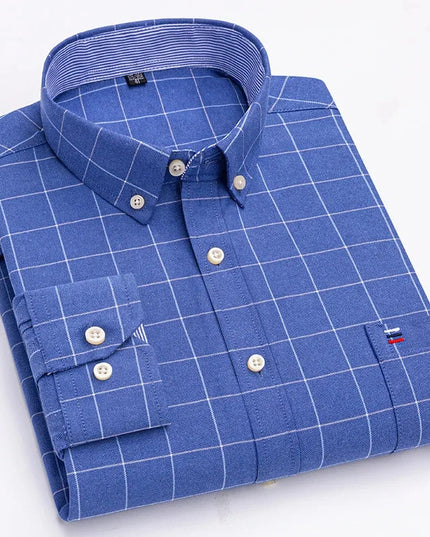 2024 Men's Long Sleeve Oxford Shirt - Comfortable Cotton Plaid