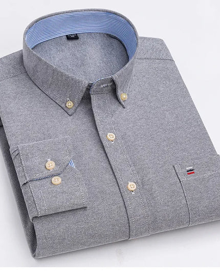 2024 Men's Long Sleeve Oxford Shirt - Comfortable Cotton Plaid