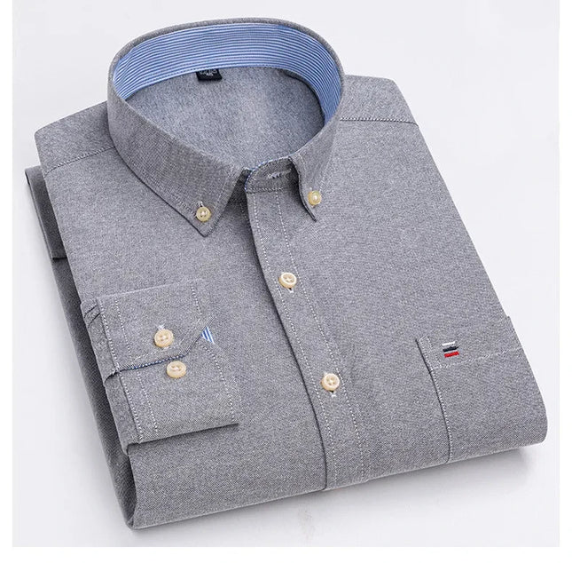 2024 Men's Long Sleeve Oxford Shirt - Comfortable Cotton Plaid