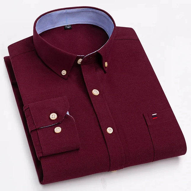 2024 Men's Long Sleeve Oxford Shirt - Comfortable Cotton Plaid