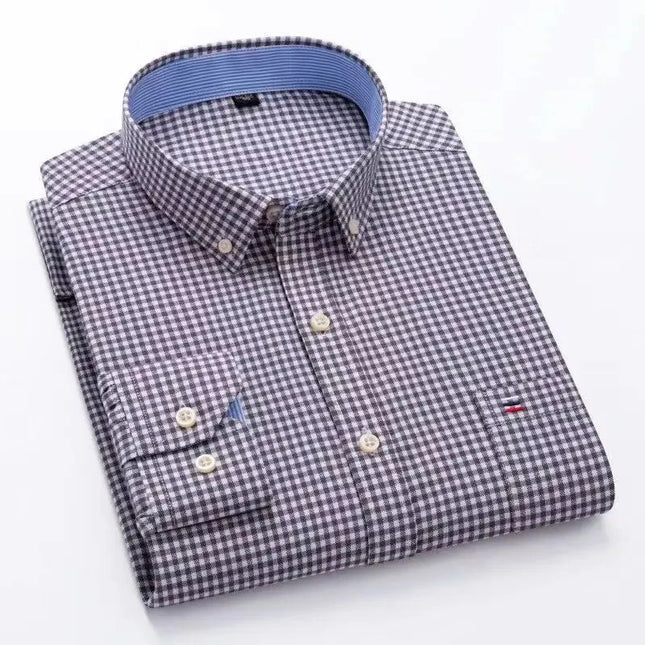 2024 Men's Long Sleeve Oxford Shirt - Comfortable Cotton Plaid