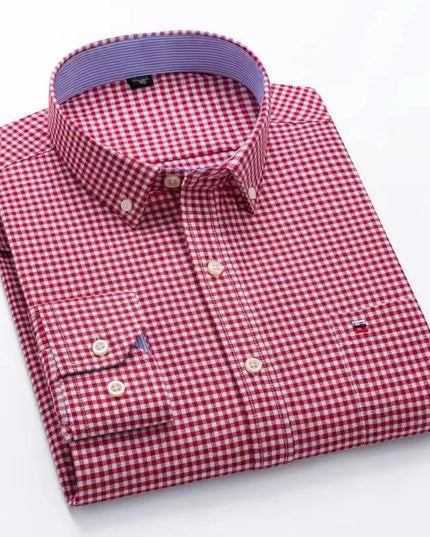 2024 Men's Long Sleeve Oxford Shirt - Comfortable Cotton Plaid