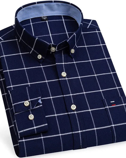 2024 Men's Long Sleeve Oxford Shirt - Comfortable Cotton Plaid