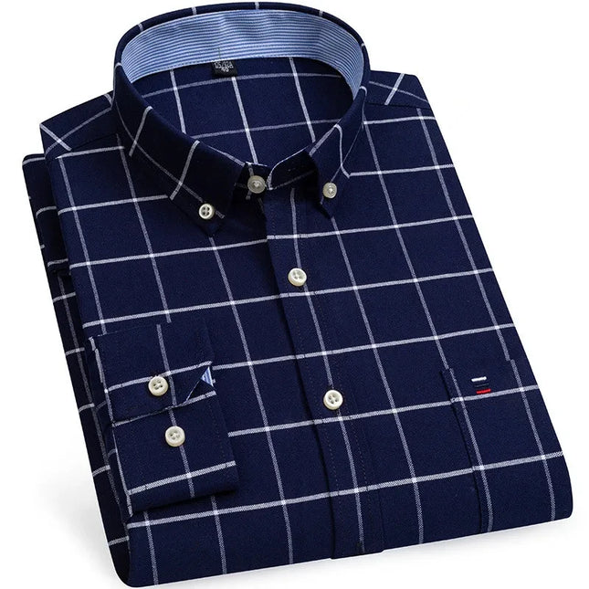 2024 Men's Long Sleeve Oxford Shirt - Comfortable Cotton Plaid