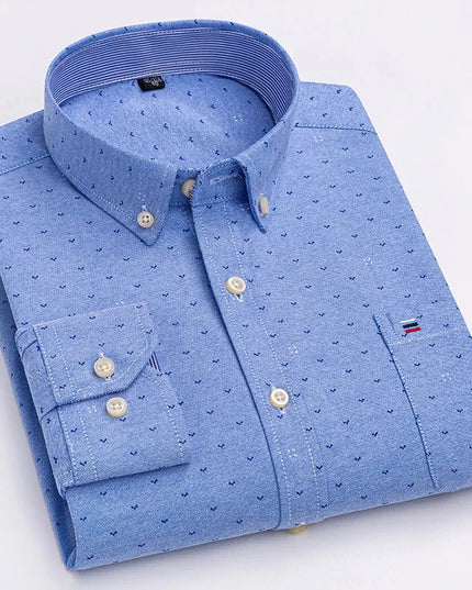 2024 Men's Long Sleeve Oxford Shirt - Comfortable Cotton Plaid