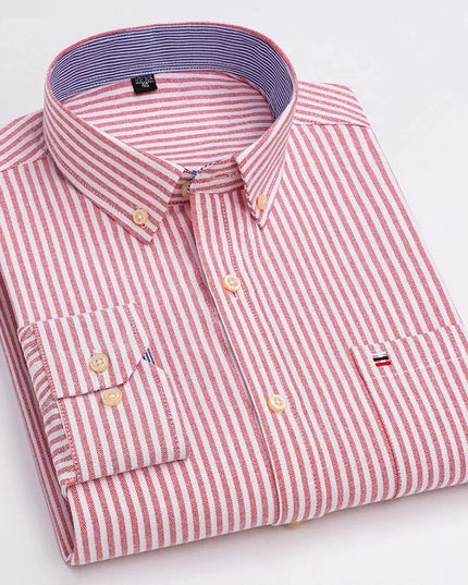 2024 Men's Long Sleeve Oxford Shirt - Comfortable Cotton Plaid