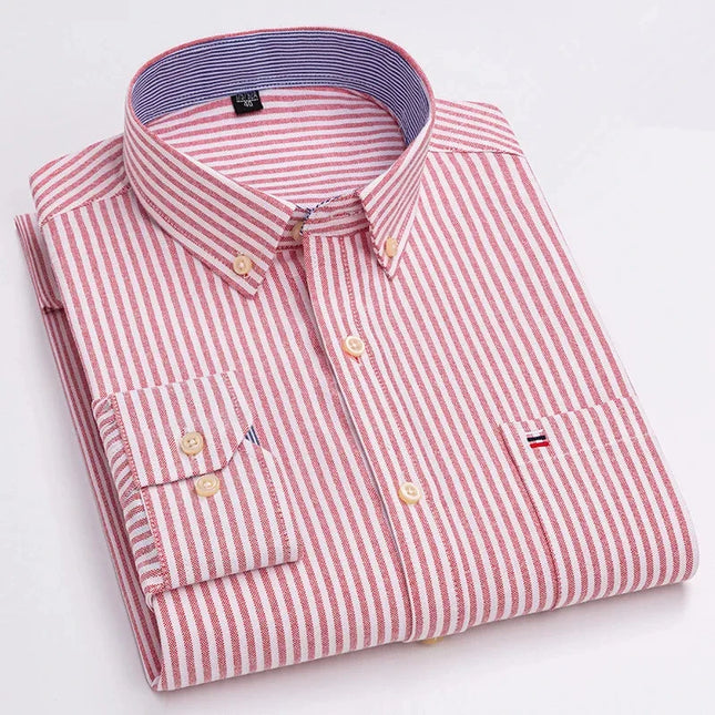 2024 Men's Long Sleeve Oxford Shirt - Comfortable Cotton Plaid