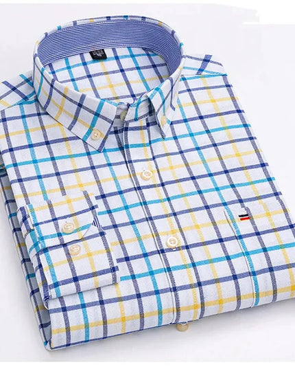 2024 Men's Long Sleeve Oxford Shirt - Comfortable Cotton Plaid
