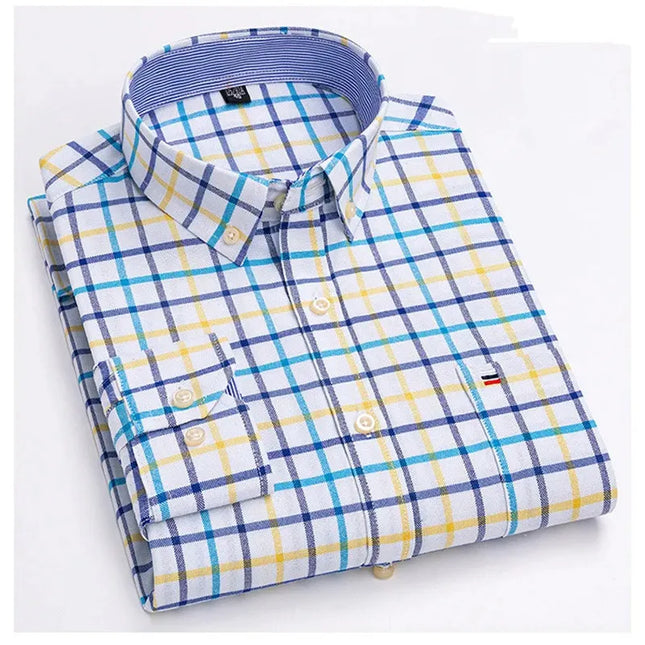 2024 Men's Long Sleeve Oxford Shirt - Comfortable Cotton Plaid