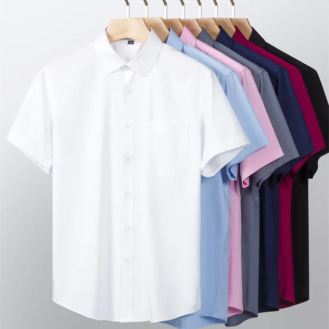 2024 Men's Short Sleeve Dress Shirt - Anti-Wrinkle Slim Fit Navy