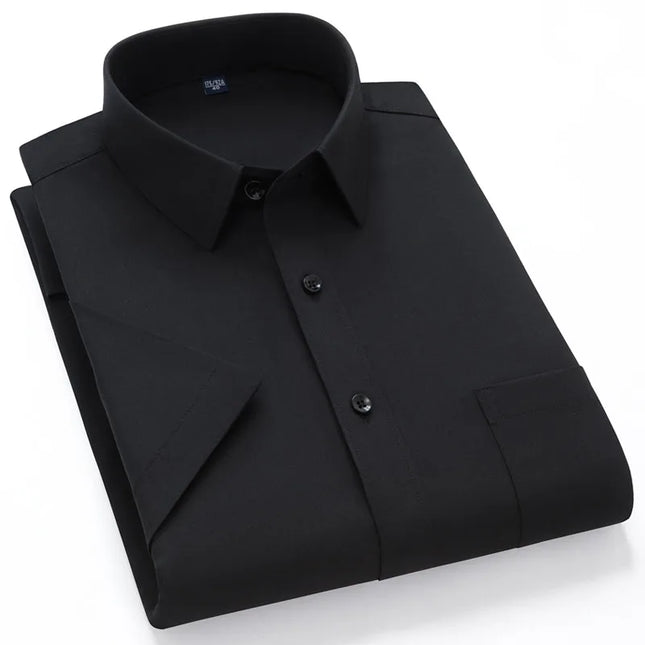 2024 Men's Short Sleeve Dress Shirt - Anti-Wrinkle Slim Fit Navy