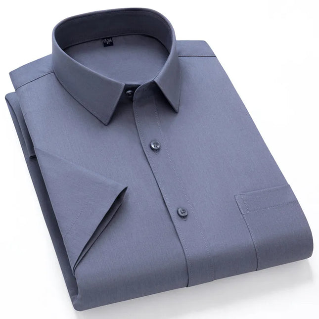 2024 Men's Short Sleeve Dress Shirt - Anti-Wrinkle Slim Fit Navy