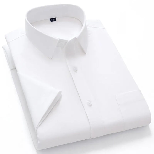 2024 Men's Short Sleeve Dress Shirt - Anti-Wrinkle Slim Fit Navy