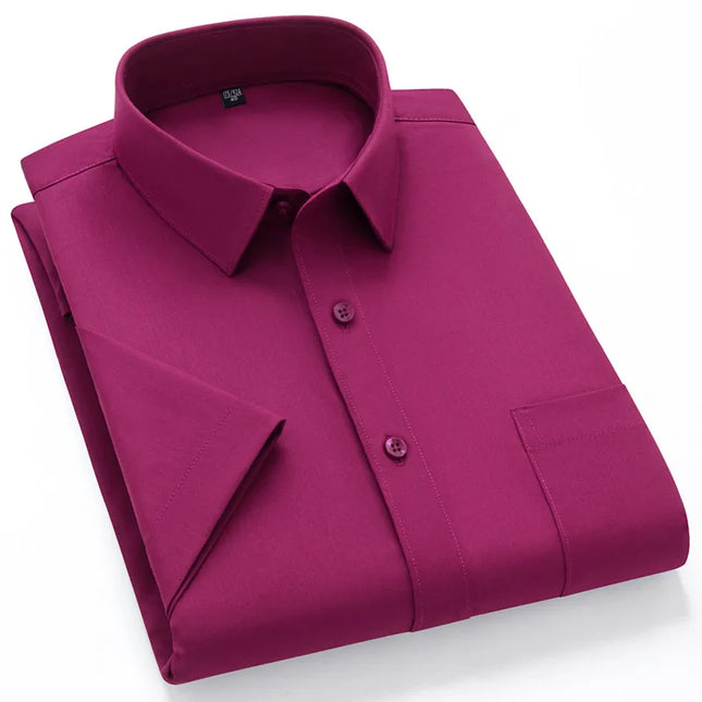 2024 Men's Short Sleeve Dress Shirt - Anti-Wrinkle Slim Fit Navy
