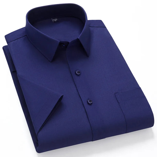 2024 Men's Short Sleeve Dress Shirt - Anti-Wrinkle Slim Fit Navy