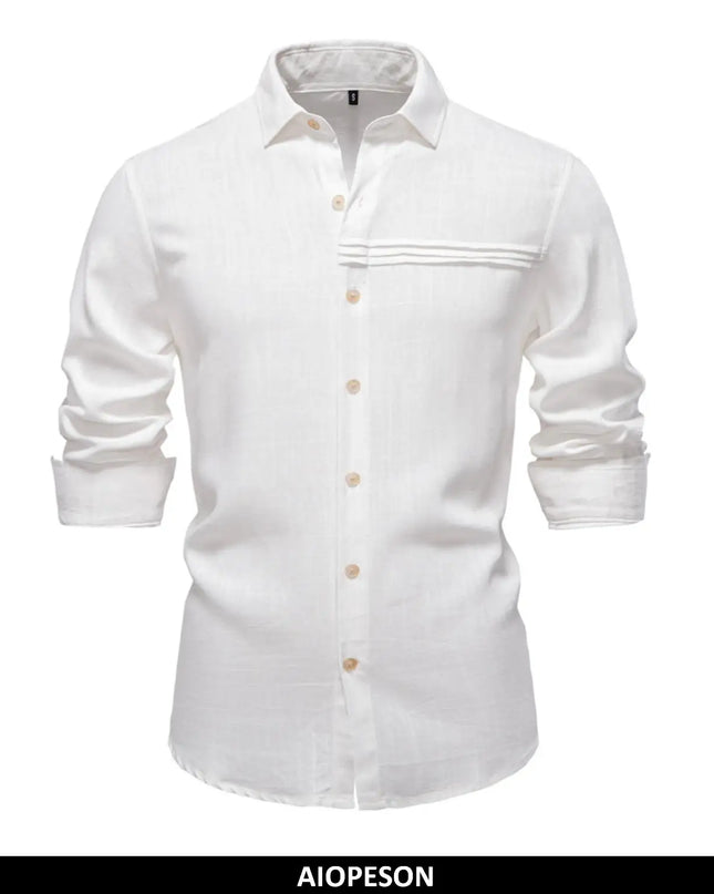 2025 Men's Solid Color Linen Shirt - Casual Button-Down Style