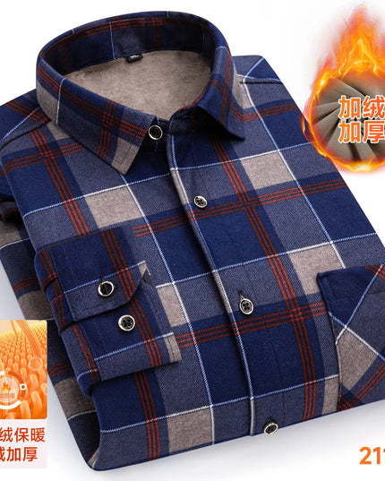 2025 Men's Thickened Fleece Plaid Shirts - Casual Long Sleeve