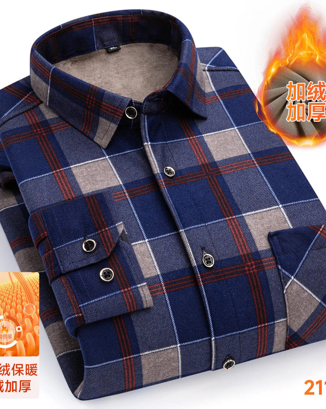 2025 Men's Thickened Fleece Plaid Shirts - Casual Long Sleeve