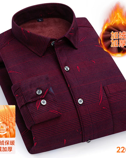 2025 Men's Thickened Fleece Plaid Shirts - Casual Long Sleeve