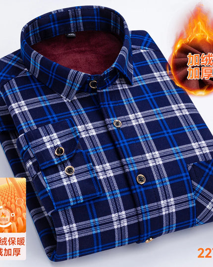 2025 Men's Thickened Fleece Plaid Shirts - Casual Long Sleeve