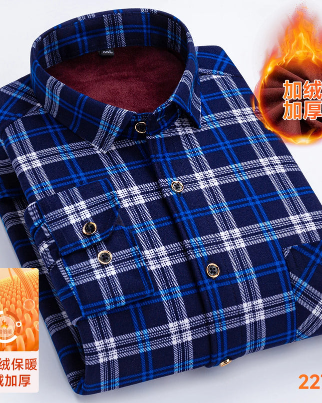 2025 Men's Thickened Fleece Plaid Shirts - Casual Long Sleeve