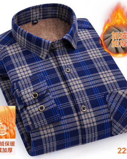 2025 Men's Thickened Fleece Plaid Shirts - Casual Long Sleeve