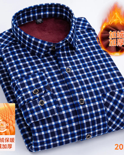 2025 Men's Thickened Fleece Plaid Shirts - Casual Long Sleeve