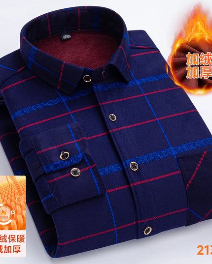 2025 Men's Thickened Fleece Plaid Shirts - Casual Long Sleeve