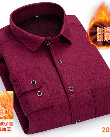 2025 Men's Thickened Fleece Plaid Shirts - Casual Long Sleeve