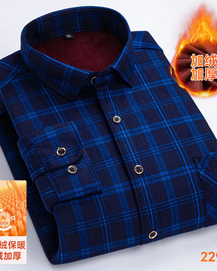 2025 Men's Thickened Fleece Plaid Shirts - Casual Long Sleeve